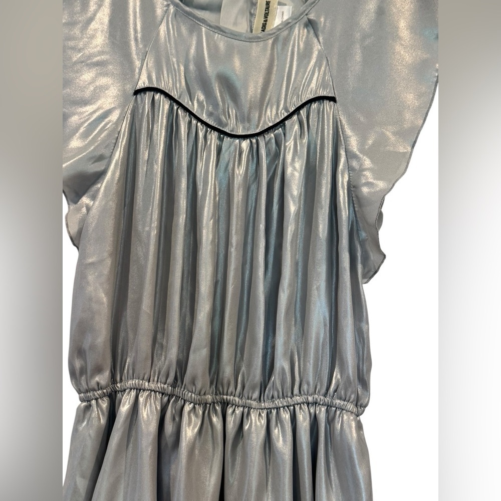 Girl’s Zadig & Voltaire Freja Silver Metallic Ruffled Dress: Size 10 - Picture 3 of 12